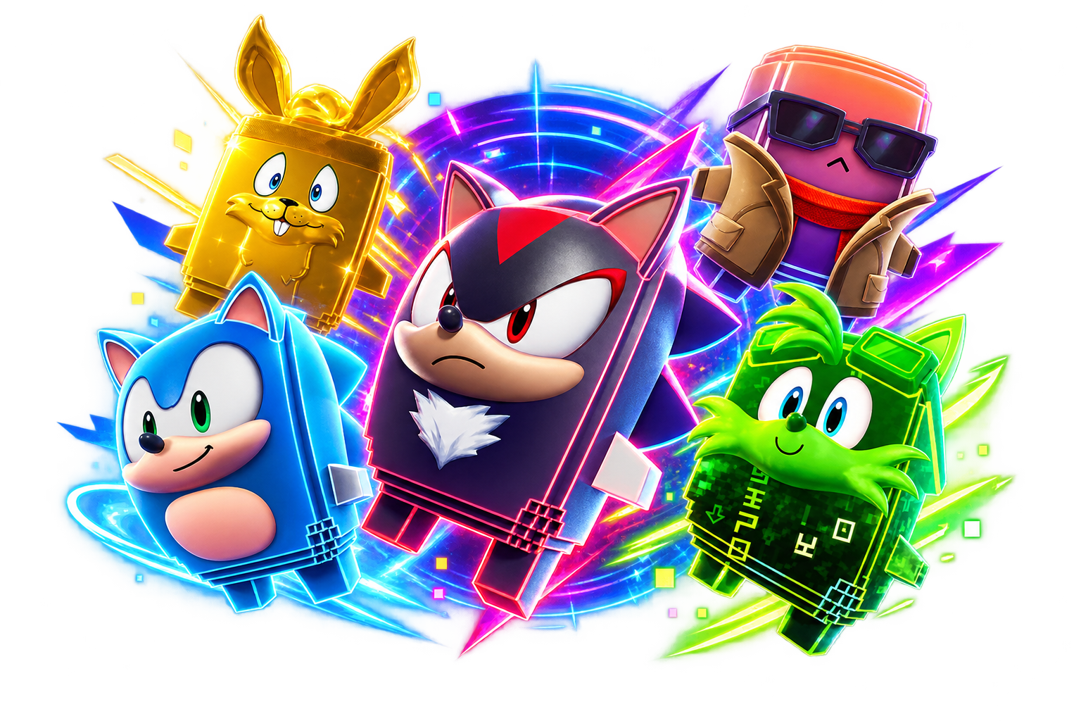 Five confirmed incoming Sprites surrounded by colourful Override energy